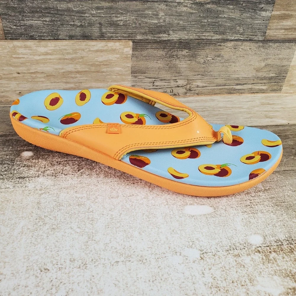Spenco Yumi Fruitopia Womens Flip-Flop Sandals Sz 12 D Yellow Peaches‎ Slip On